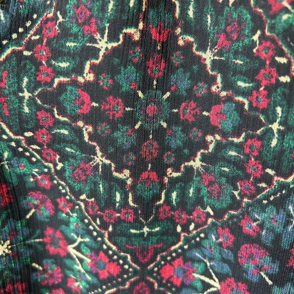 Loft Green Red Blue Floral Chiffon Velvet Trim V-Neck Sheer LS Blouse Size XXL - Picture 6 of 15